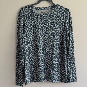 Lands' End Top Womens Size Medium Blue Floral Print Long Sleeve Relaxed Fit